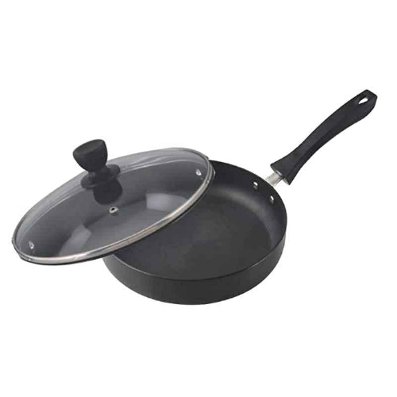 Baltra 22cm Aluminium Black Hard Anodized Fry Pan with Glass Lid, BHA-102 Baltra 22cm Aluminium Black Hard Anodized Fry Pan with Glass Lid, BHA-102